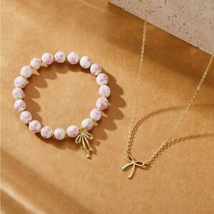 Elegant Gold and Pink Bow Jewelry Set